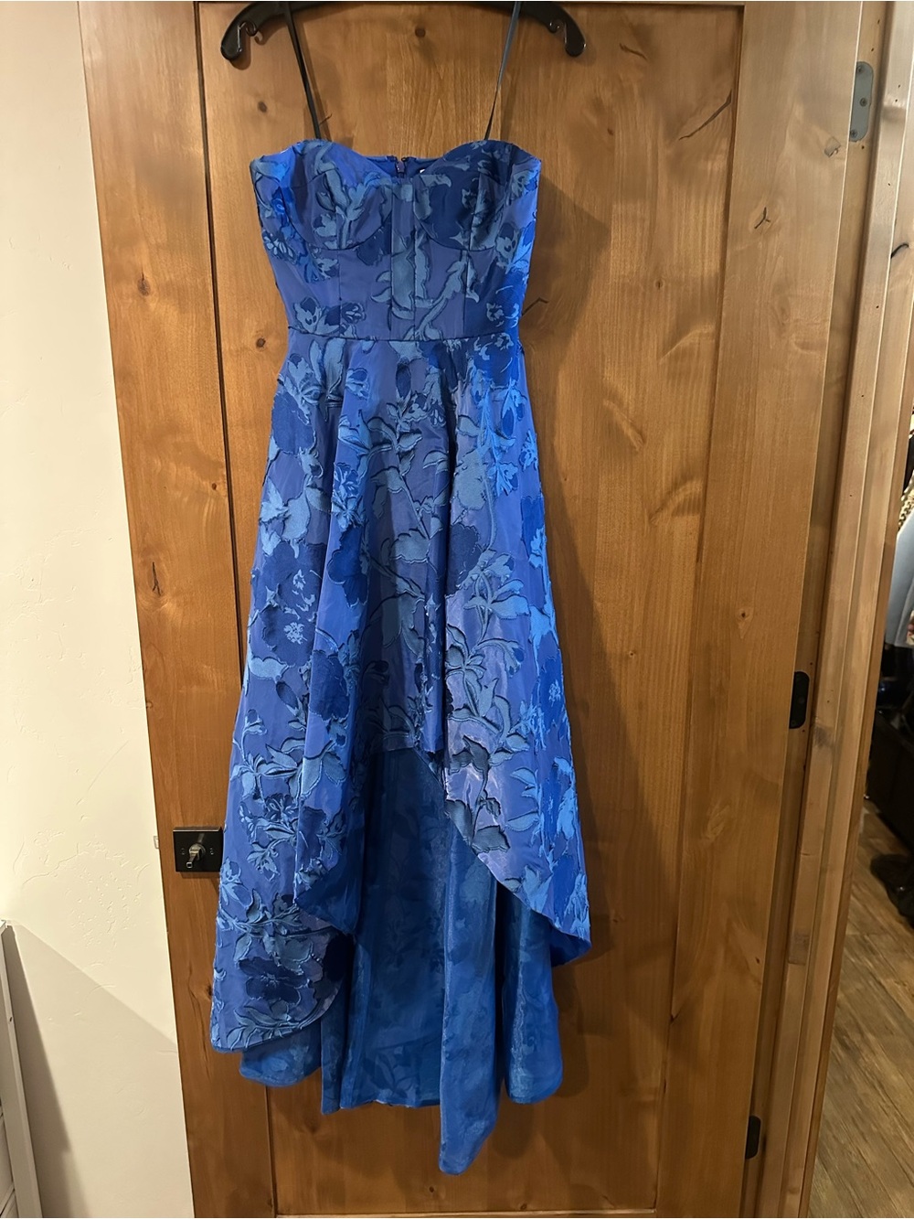 As It May Celia Royal Blue Strapless Jacquard High-Low Evening Dress - Picture 3 of 7